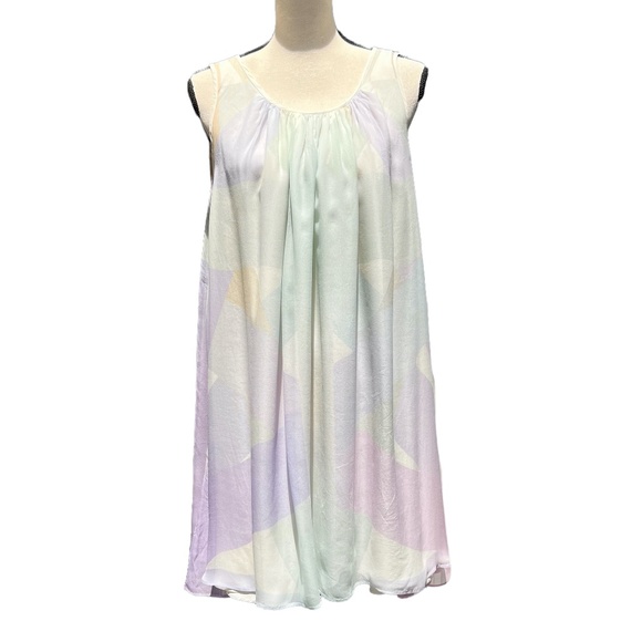 FENDI SLEEVELESS PASTEL MULTICOLOR WATERCOLOR SILK TRAPEZE SWING DRESS - Picture 1 of 16